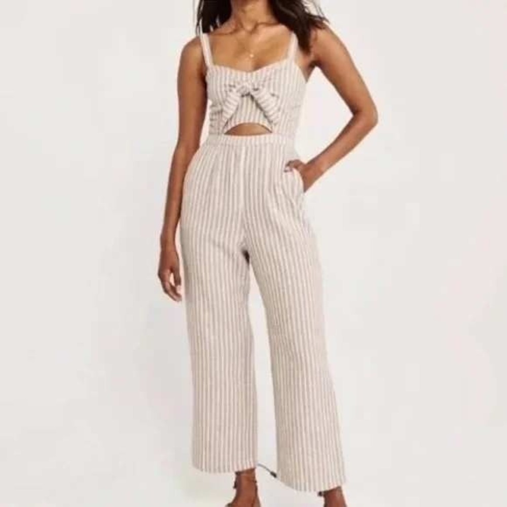 Abercrombie & Fitch Striped Tie Front Cutout Jumpsuit XS Coastal Boho